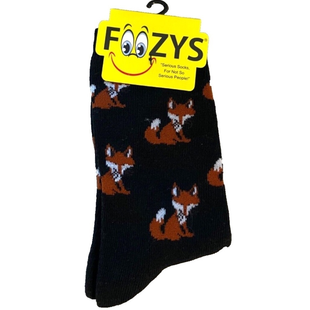 Foozys Women's‎ Crew Socks; Foxes; Black; Women's Size 9-11